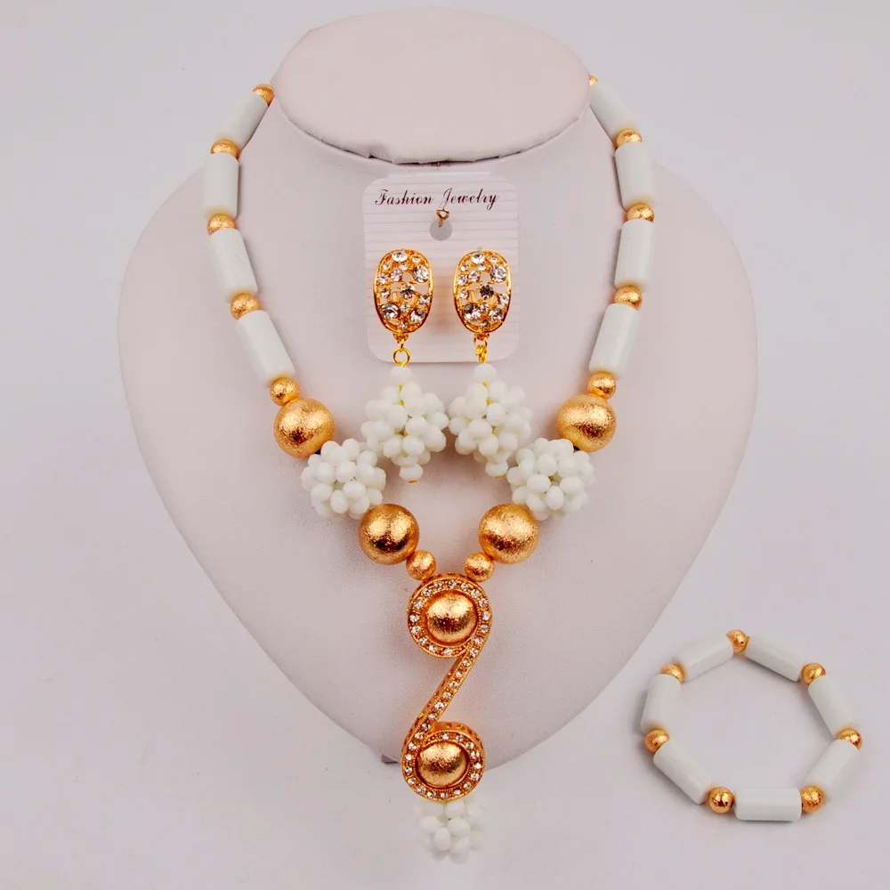 

Simple Atmosphere African Wedding Banquet New White Crystal Column Necklace Jewelry Nigerian Bride Wedding Jewelry Set LS-50