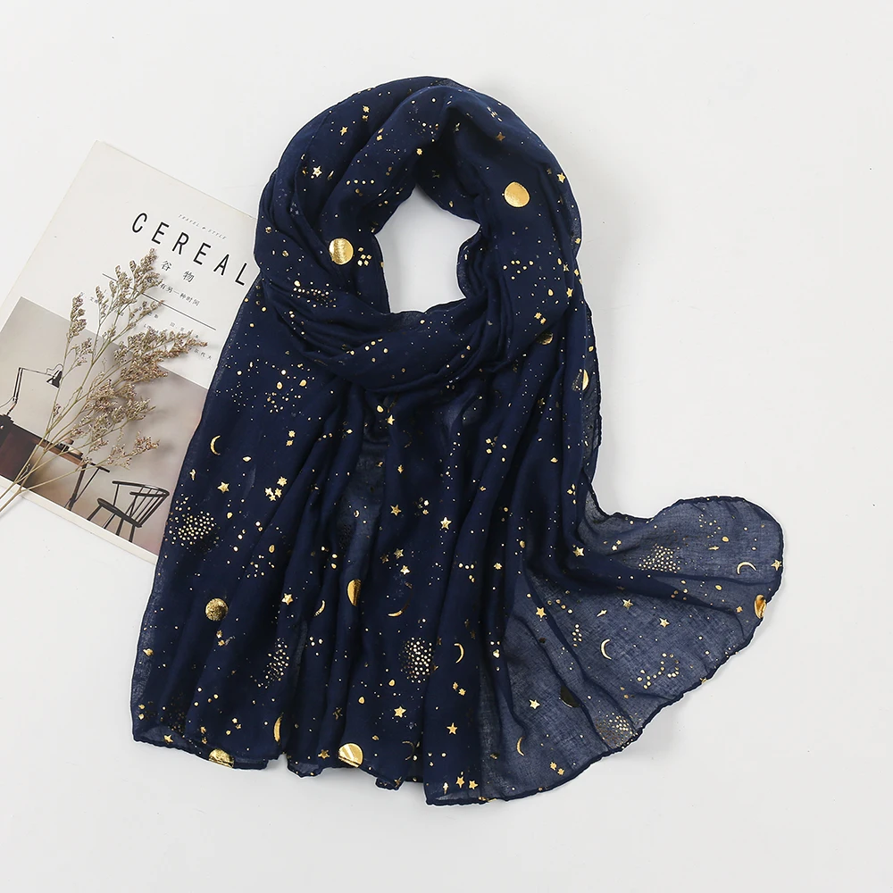 Glitter Star Cotton Scarf Women Muslim Hijab Golden Foulard Musulman Headscarf Long Musulman Femme Shawl Ramadan Turban 180*80cm