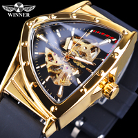 WINNER Gold Hollow Triangle Mens Automatic Wristwatch Luxury Luminours Military Mechanical Sport Watch Transparent Outdoor Clock