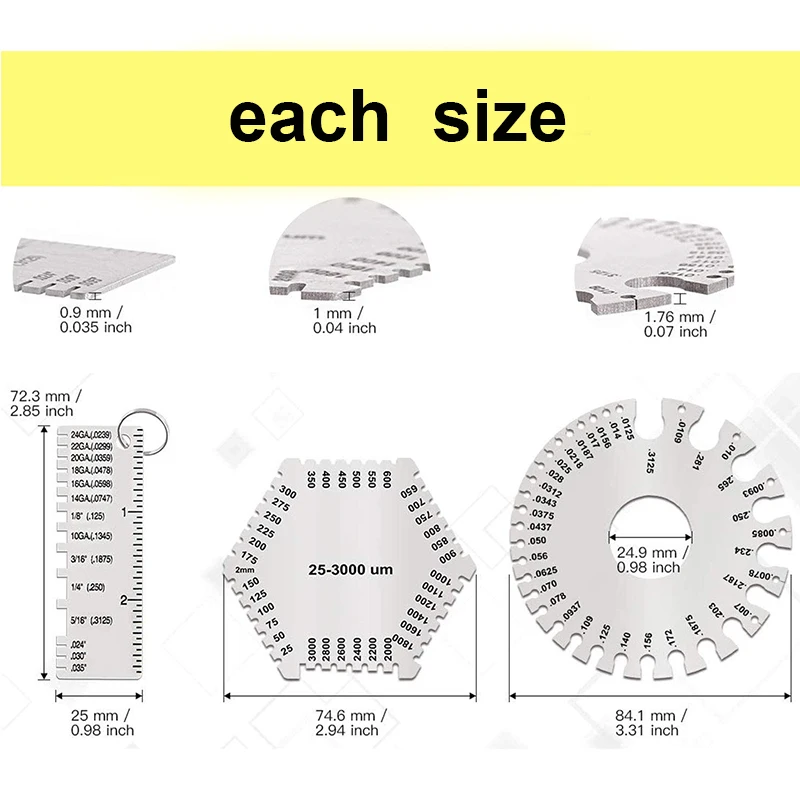 3 model Metal Welding Gauge Wire Thickness Gauge & Round Dual-Sided Metal Sheet Guage & 25-3000um Wet Film Comb America standard