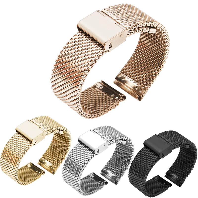 16mm 18mm 20mm 22mm 24mm Stainless Steel Milan Mesh Watch Strap Bracelets Watch Band Black Silver Gold Rose Gold