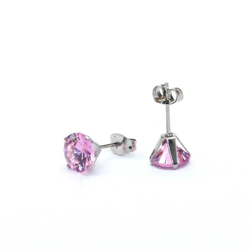 Mini-Ohrstecker aus Edelstahl mit rosa AAA-Zirkonia, 3mm bis 8mm rund, echte goldfarbene Beschichtung, nicht leicht verblassend, allergiefrei – Detail 18