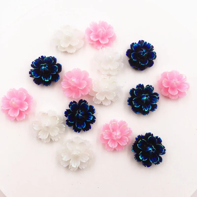 80Pcs  AB Resin Accessories Hand painted 13mm 3D Flower Flatback Stone Scrapbook Embellishments DIY Craft Supplies  OG46