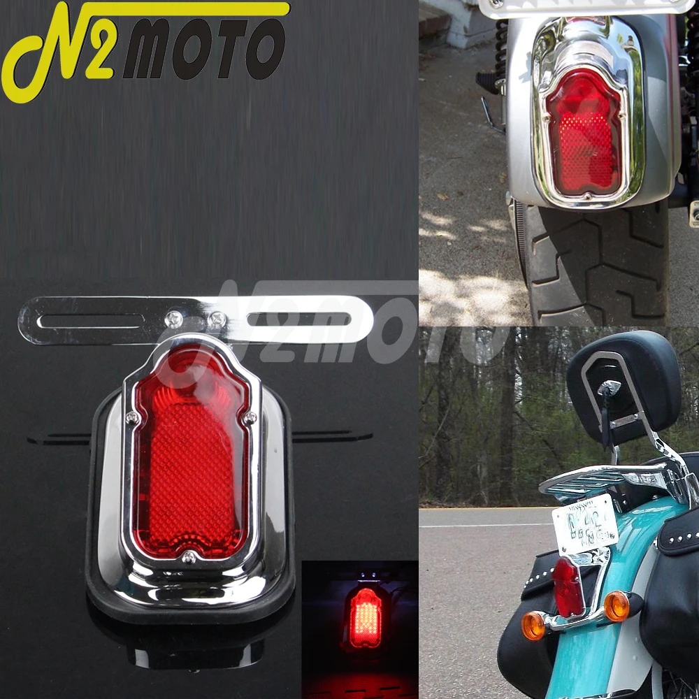 Motorcycle Aluminum Red Tombstone W/ License Plate Bracket Tail Light For Harley Chopper Bobber Custom Rear Fender Brake Lamp 