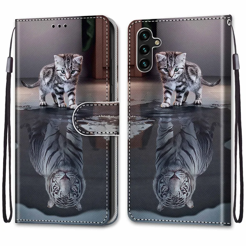 A12 A13 Case For Samsung Galaxy A12 Cover Cat Painted Leather Flip Case for Samsung A 12 A13 5G SM-A136U A125F Phone Cases Capa