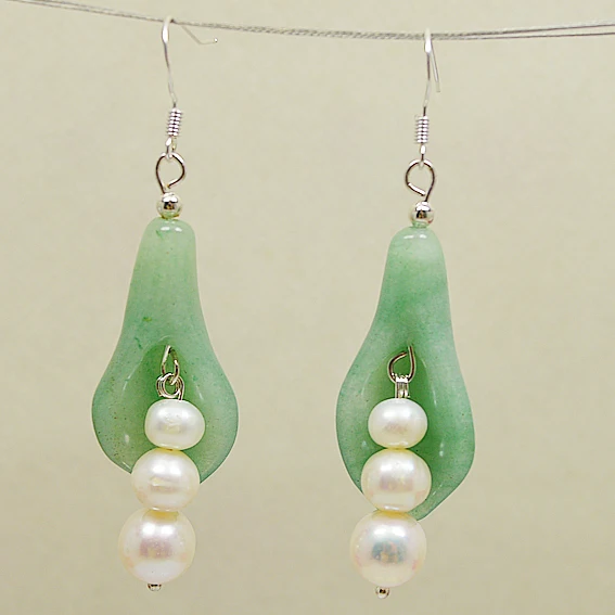 

New Gemstone Jade Earrings Green Morning glory Jade Real Pearl Earring Fashion Jewelry Wedding Birthday Party Chirstmas Gift