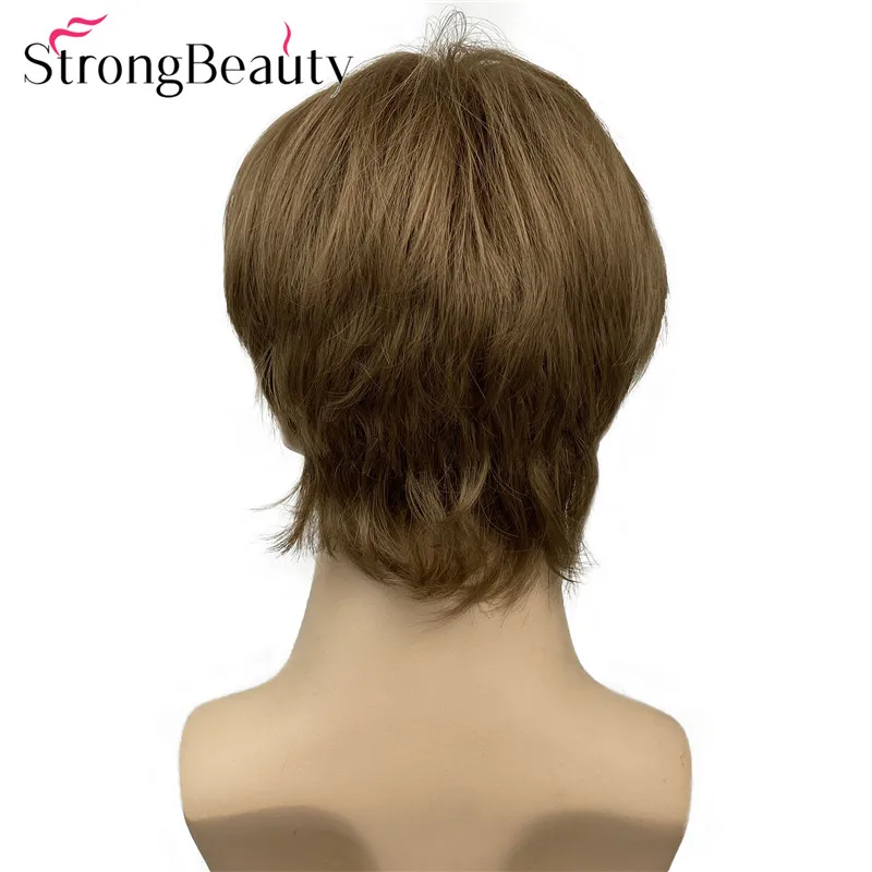 StrongBeauty Perucas masculinas curtas e retas, cabelo castanho dourado, resistente ao calor, peruca sintética sem tampa