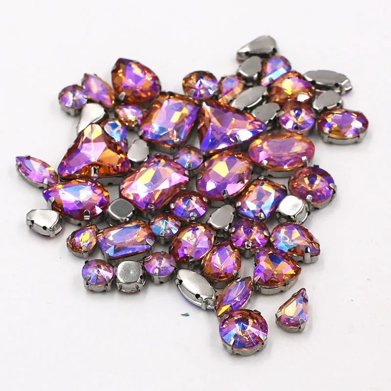 Sell at a loss!mixed shape Crystal Water Red AB sew on glass claw rhinestones with silver base diy clothing accessories