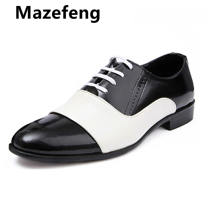 2019 New Autumn Fashion Men Office Shoes Patent Leather Men Dress Shoes White Black Male Soft Leather Wedding Party Oxford Shoes