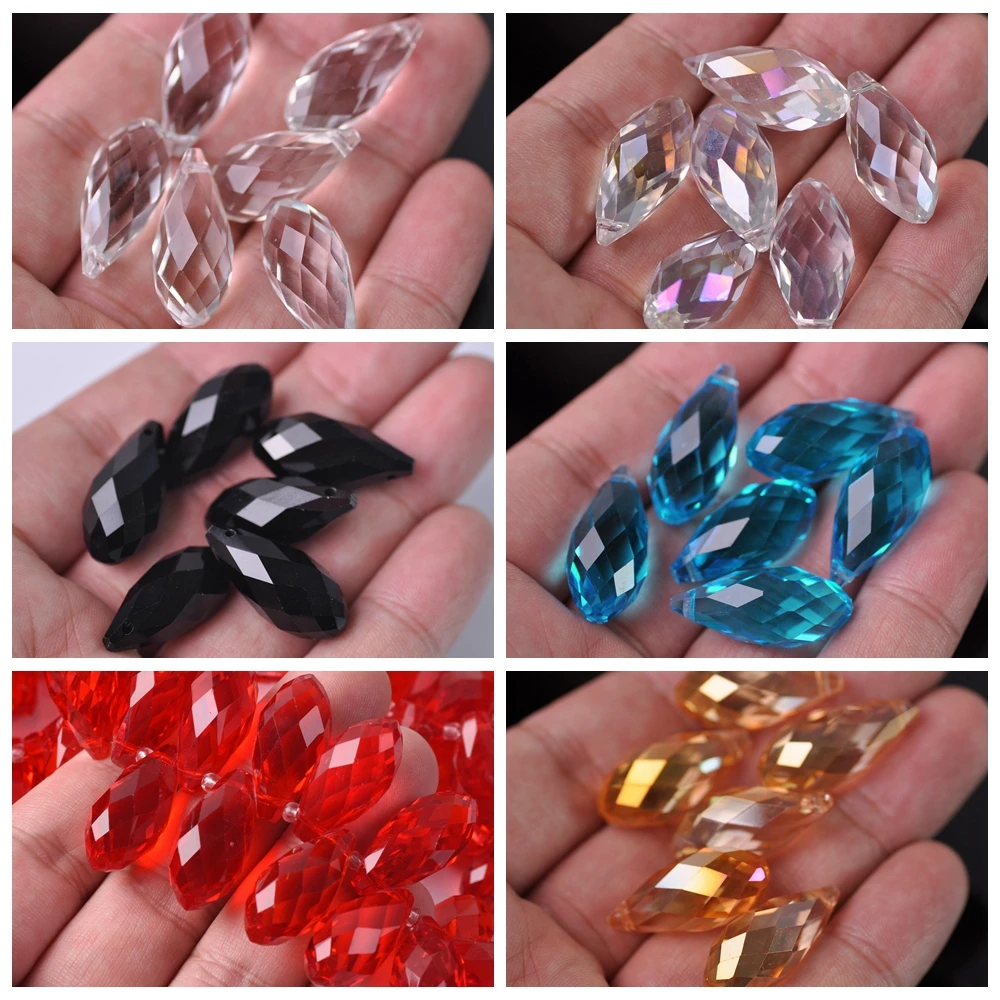 Pure Color & Plated Teardrop Faceted Crystal Glass 12X25mm Top Drilled Pendant Drops Loose Beads For Jewelry Making DIY