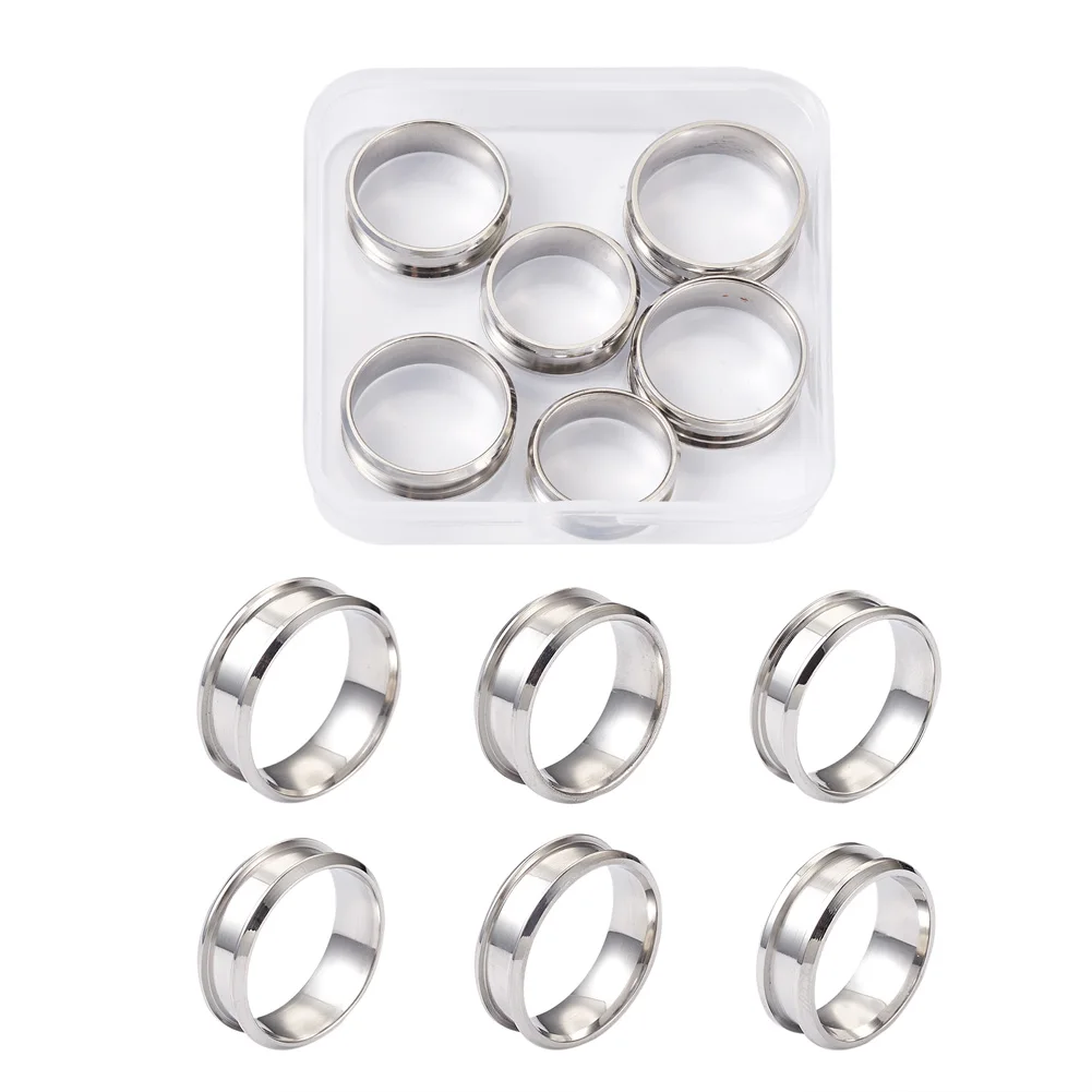 6Pcs/box 6 Sizes Stainless Steel Grooved Finger Ring Settings Ring Core Blank for Inlay Ring Jewelry Making Accessories