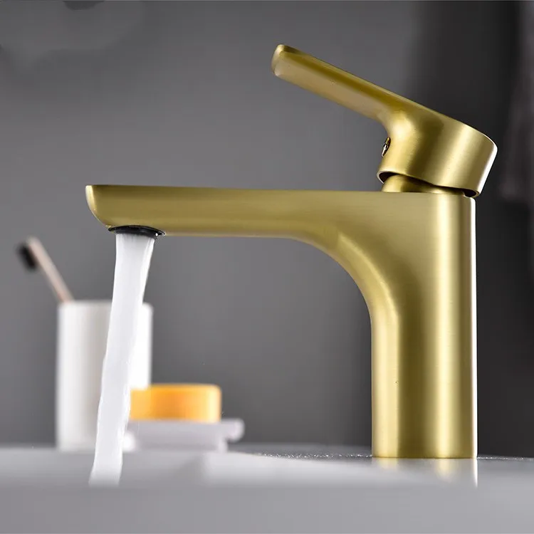 

Luxury Brushed gold Brass Bathroom sink faucet Single hole Single handle Basin mixer faucet High Quality copper Cold hot Tap