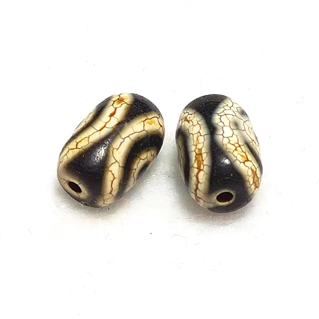 2pcs/iot 8*12mm Cylindrical Agate Beads Tibet Phoenix Eye Totem Old Black/White DZI Beads Amulet Jewelry DIY