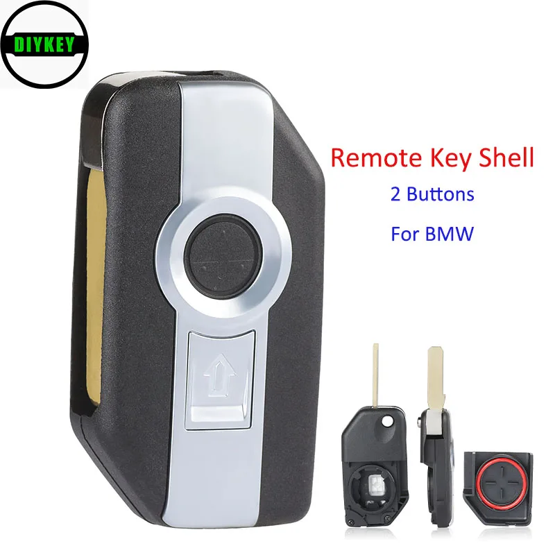 

DIYKEY Motorcycle Flip Remote Key Shell for BMW R1200GS R1250GS R1200RT K1600 GT GTL F750GS 2 Buttons Replacement Remote Case