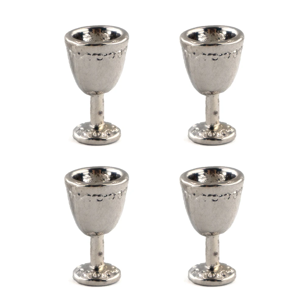 4Pcs 1/12 Dollhouse Miniature Accessories Mini Metal Wine Glass Simulation Goblet Mug Model for Doll House Decoration ob11