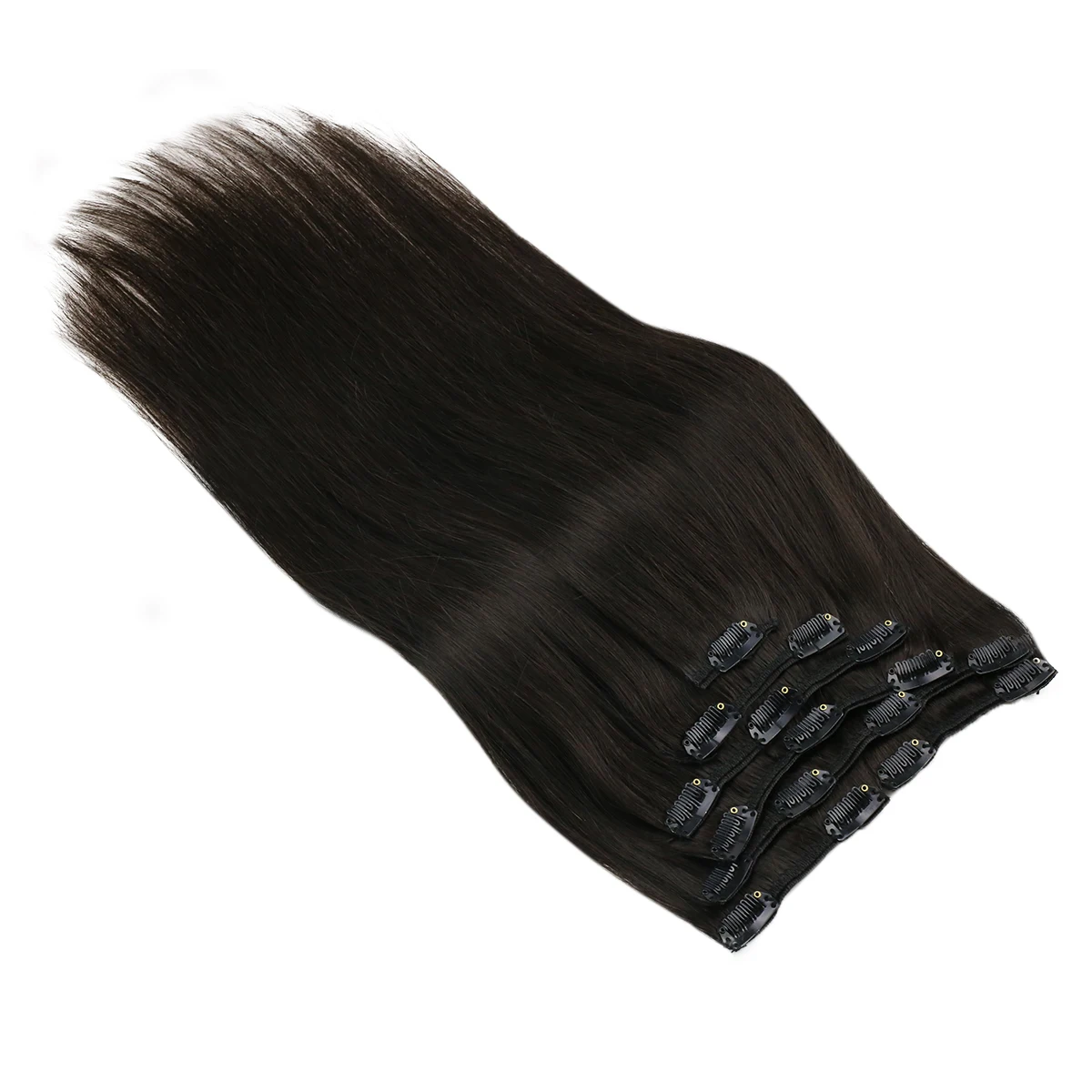 VeSunny Clip-in Hair Extensions Echt haar Dubbele inslag Remy-pruiken 7 stuks Clip-on Extensions Donkerbruin Blond 100gr Braziliaans haar