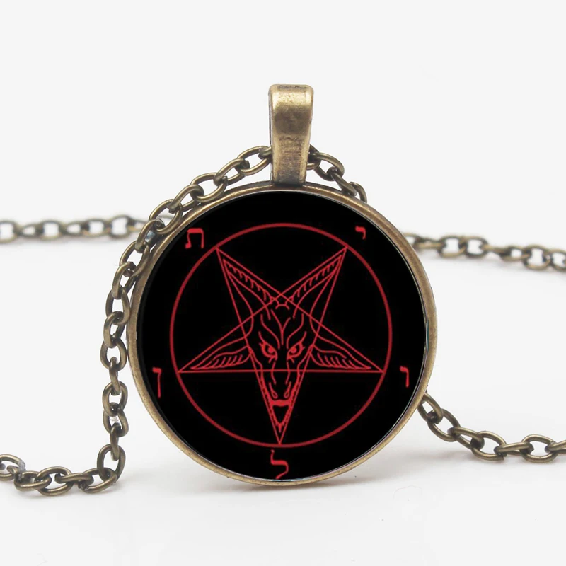 Vintage Red Black Pentagram Pattern Pendant Necklace Goat Devil Baphomet Necklace Satan Men Women Gothic Style Accessories Gifts