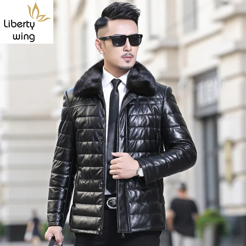 

Winter Mens Warm Sheepskin Genuine Leather Jacket Turn Dowm Collar Biker Coat For Male Jaqueta De Couro Masculino Motoqueiro