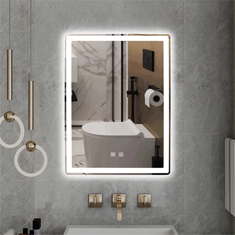 

Smart Makeup LED Bathroom Mirror Wall Bathroom Vanity Mirror Hotel Toilet 3 Color light Anti-fog Mirror With Touch Screen