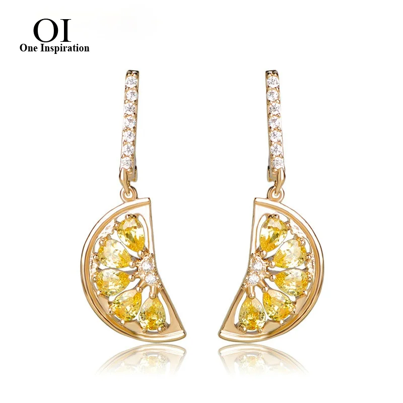 BUCOMEOI Exquisite Orange Lemon Cubic Zircon Earrings For Girls Gold Color Fruit Dangle Earring Ear Jewelry Christmas Gift