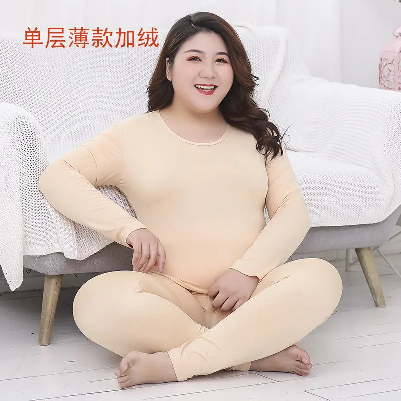 Women's cotton fattening autumn clothes and trousers set thin extra large thermal underwear middle-aged fat 120kg lingerie set