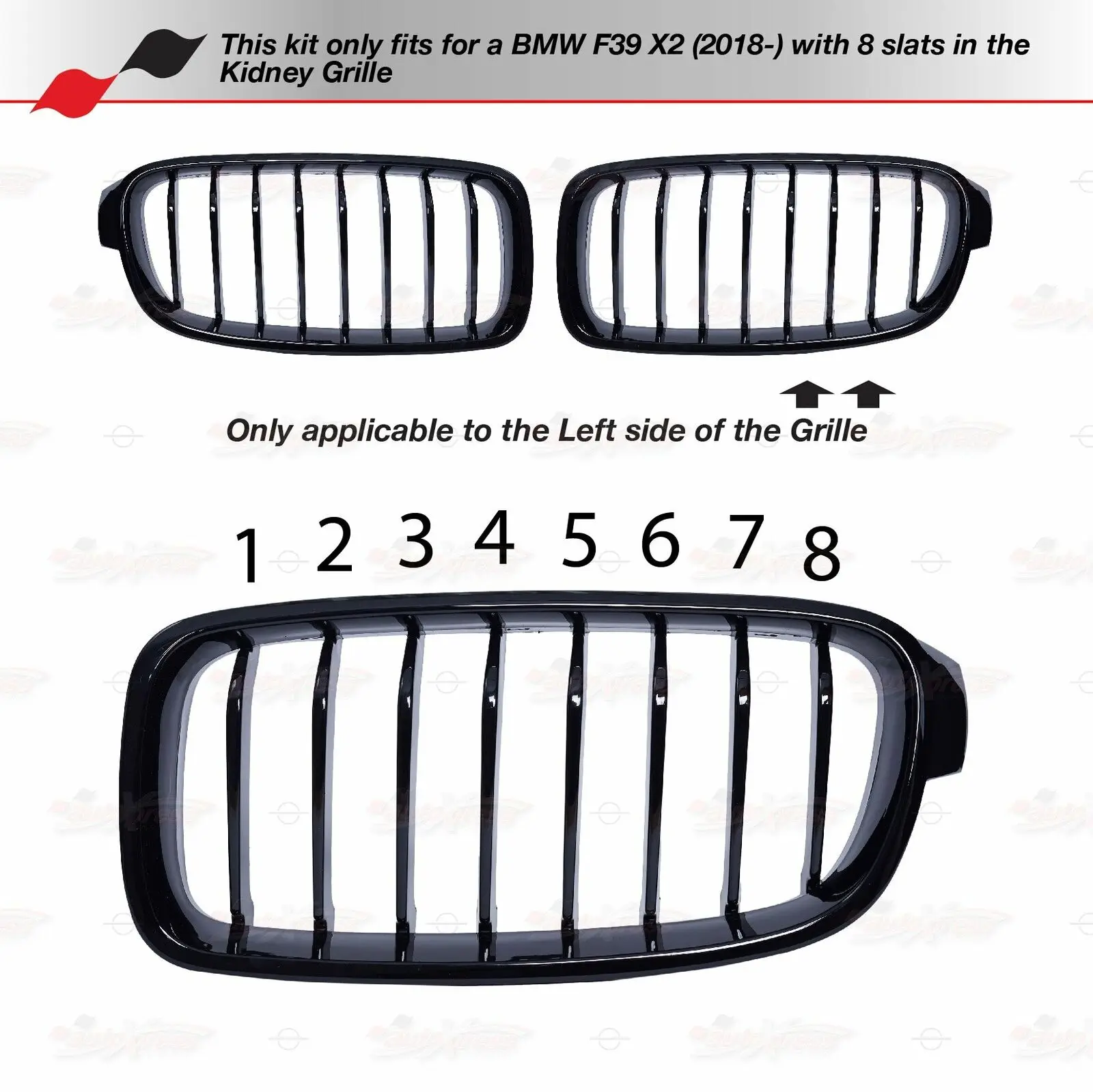 8 Slats Kidney Front Grill Grille Decal Stripe Cover Clip Trim For BMW X2 F39 2018-2019 M-Sport Decorative Parts