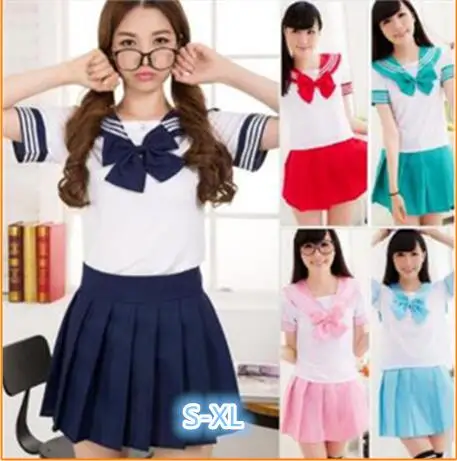 Summer Japanese school uniforms anime cosplay sailor suit short sleeve tops+tie+skirt Navy Preppy style Students Uniform for Gir