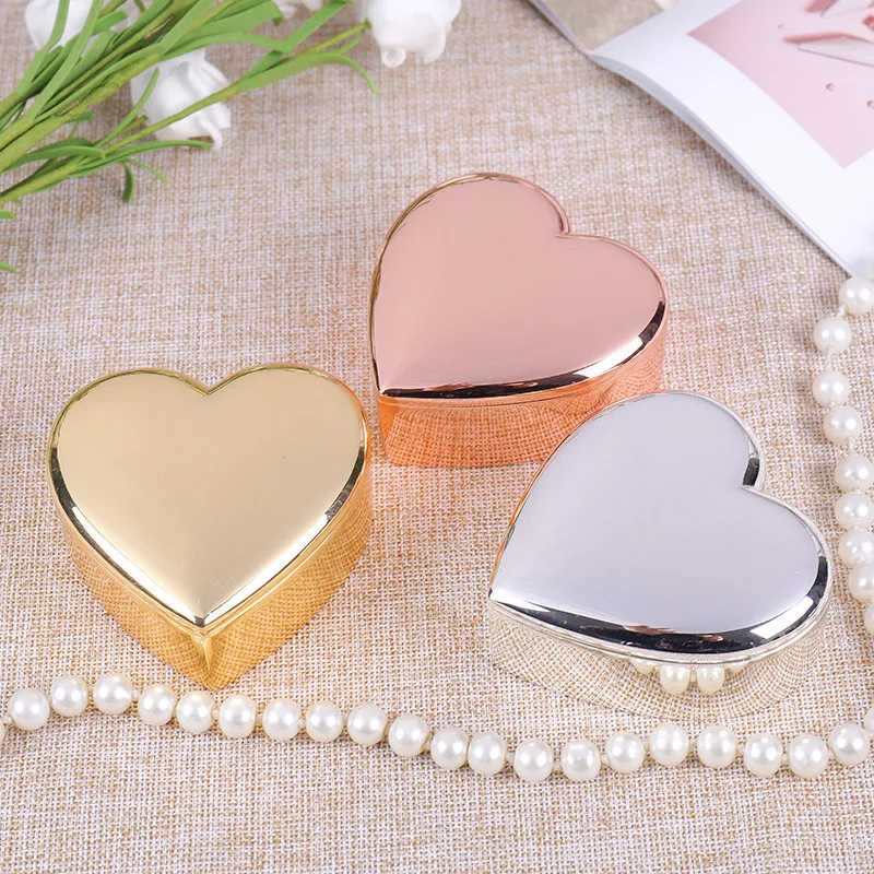 Classic Golden Metal Heart Shape Jewelry Box for Women Small Trinket Storage Organizer Chest Christmas Gift