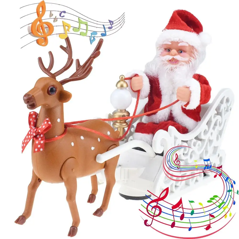 

Electric Santa Claus Elk Pulling Sleigh Playing Music New Year Children's Toy Christmas Gift Happy New Year 2022 Xmas Noel Offer