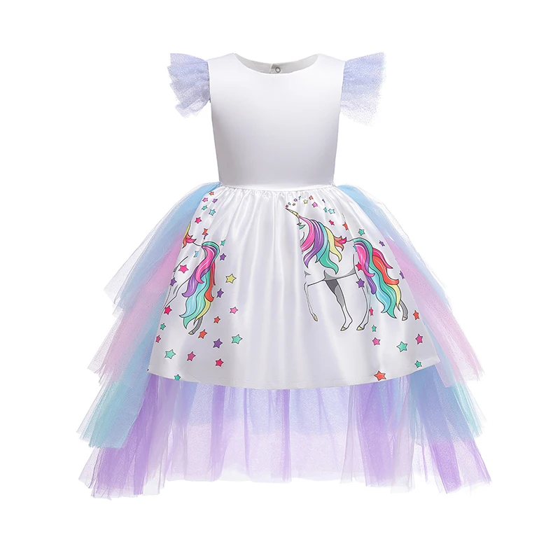 Unicorn Dress For Girls Birthday Party Costume Christmas Princess Dress With Long Tail Kid Anniivesary Clothes Backless Vestidos