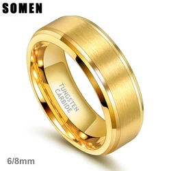 Somen New Arrival Classic Men Ring Gold Color 6mm 8mm Width Tungsten Carbide Unisex Luxury Wedding Band Simple Ring Jewelry