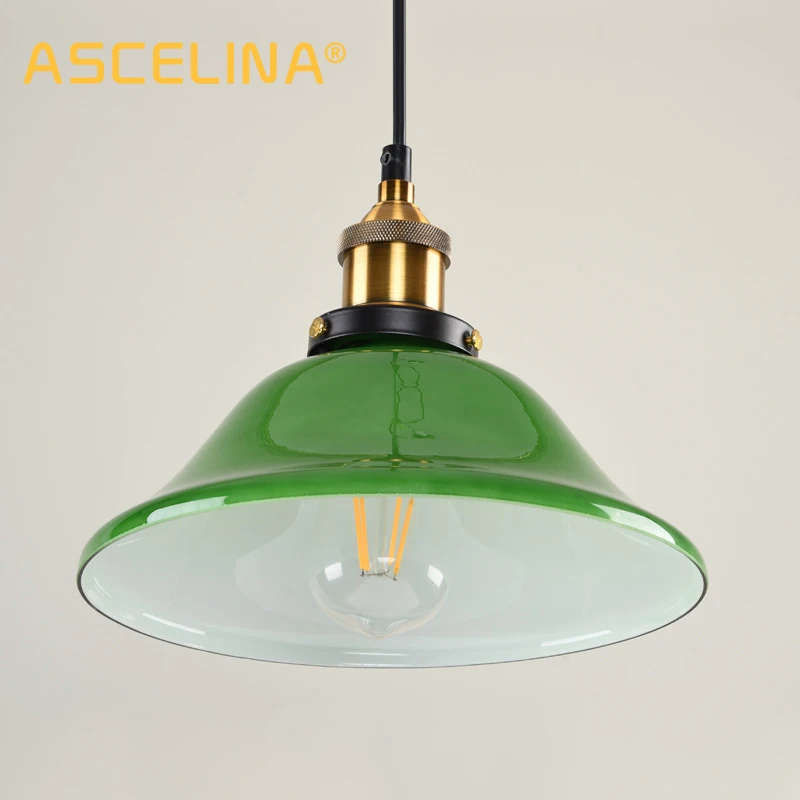 American Retro Green Glass lustre Pendant Light Creative Nostalgic Industrial For Restaurant Coffee Shop LED Edison Hanging Lamp