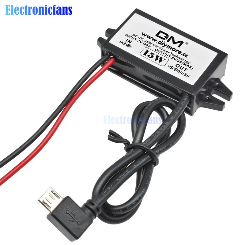 DC-DC 12V to 5V Step-down Buck Converter Module USB Converter Mini USB Car Power Output Adapter Low Heat 96% Conversion