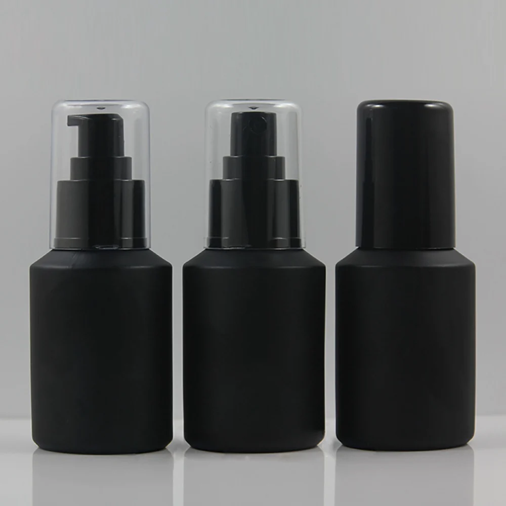 

High quality black frosted 60ml Empty Glass Cosmetic Bottle With Sprayer Or Lotion Pump Perfume Refillable Bottle