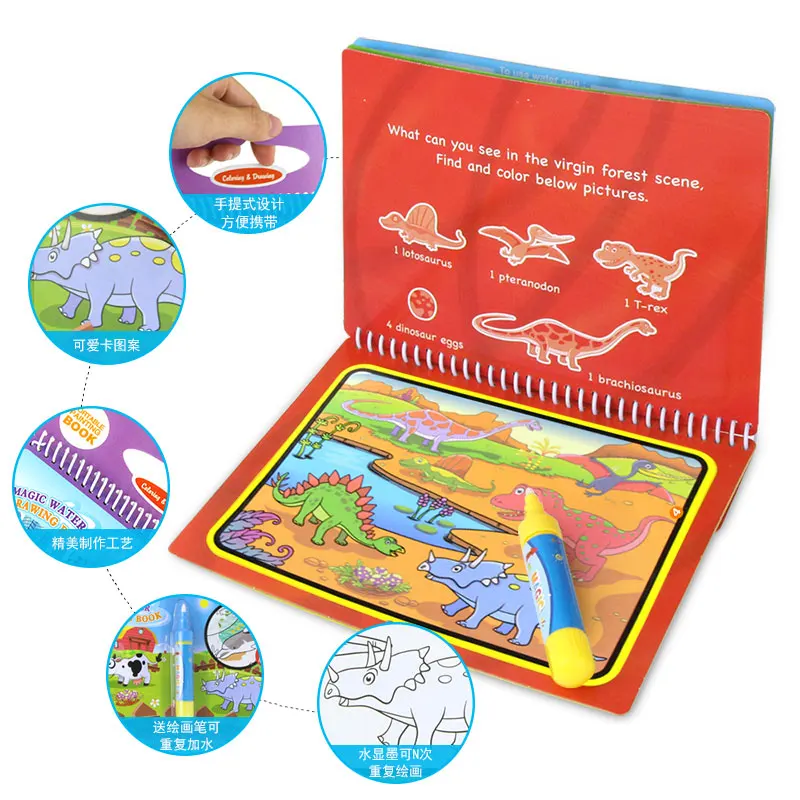 Livre de dessin à l'eau, 8 Styles, coloriage, stylo à gribouiller, jouets éducatifs pour enfants, cadeau d'anniversaire
