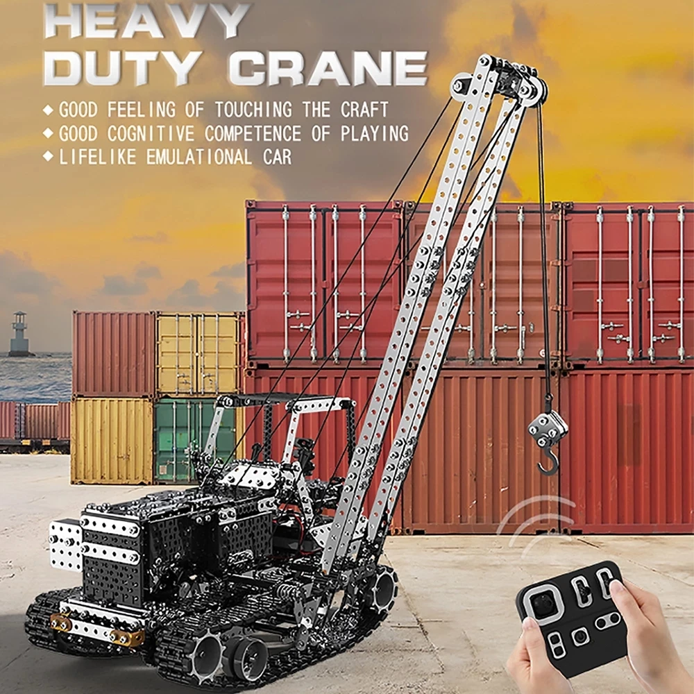 

Kids PIntellectual Development Toy DIY Assembly Building Block 2.4G 12CH Crane DIY Stainless Steel Remote Control Crawler Crane