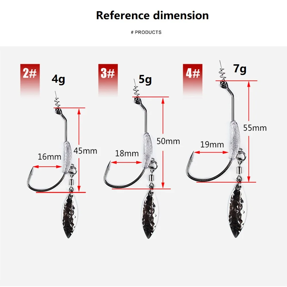 Offset Fishing Hooks 4g 5g 7g Crank Hook with Spoon Soft Baits Add Lead Crank Hook With Lead Sinker Metal Spoon Sequins
