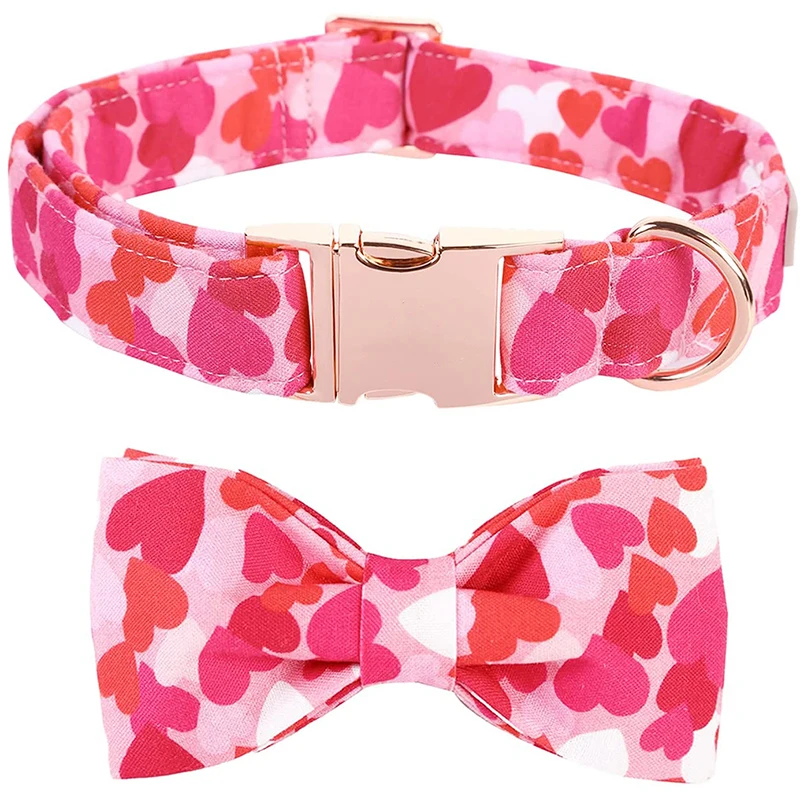 

Unique Style Paws Valentine Pink Heart Dog Collar with Bow Tie Pet Dog Collar for Large Medium Small Dog