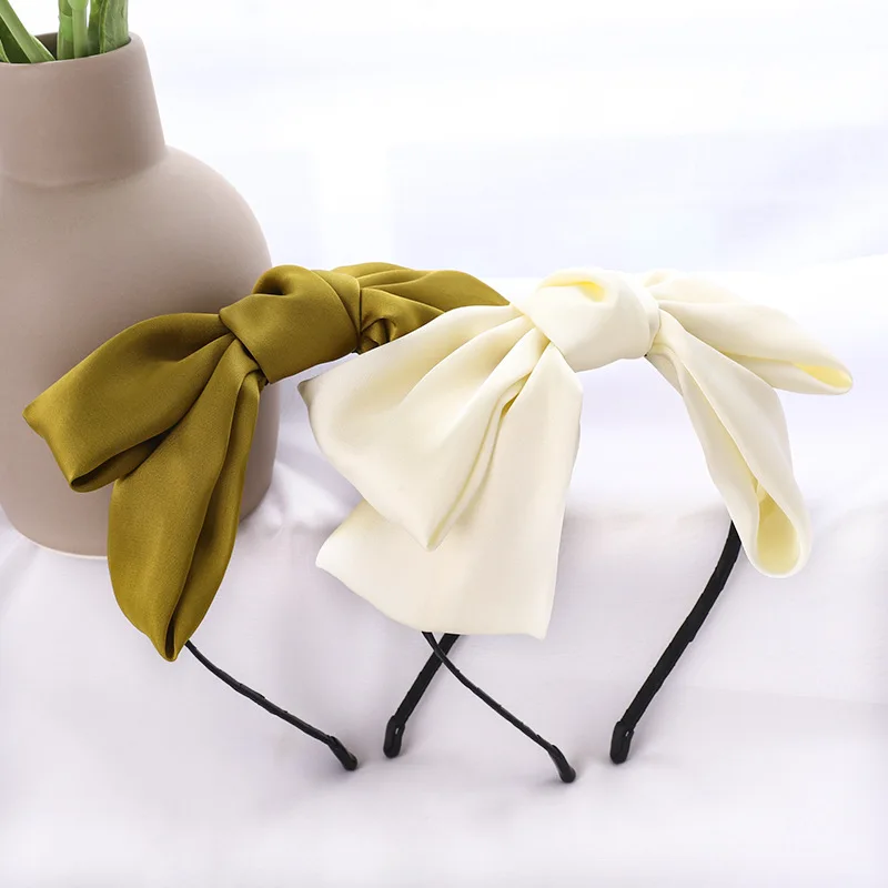 Yellow Bow Headband for Women Solid Top Knot Bow Hairband Double Layers Big Bow Headband Adults Accessories Hair Bow Hoop Girls