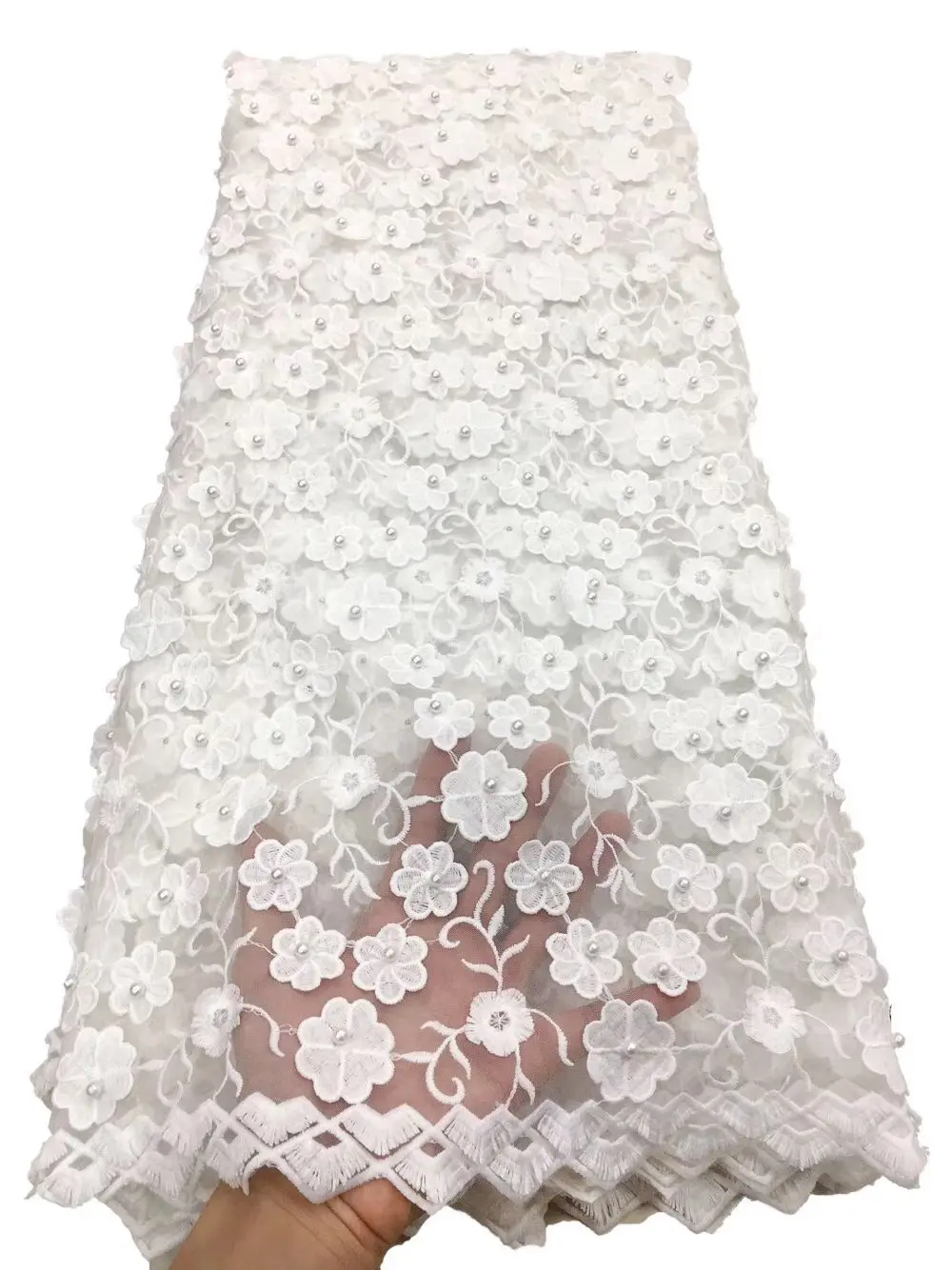 

2026 High-Quality Africa Nigerian Sequins Cotton Embroidery Lace Fabric Tulle for Wedding Party Dress Chiffon XL178 5 Yards