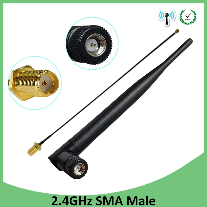 GWS 1pcs 2.4g antenna 5dbi sma male wlan wifi 2.4ghz antene IPX ipex 1 SMA female pigtail Extension Cable iot antena