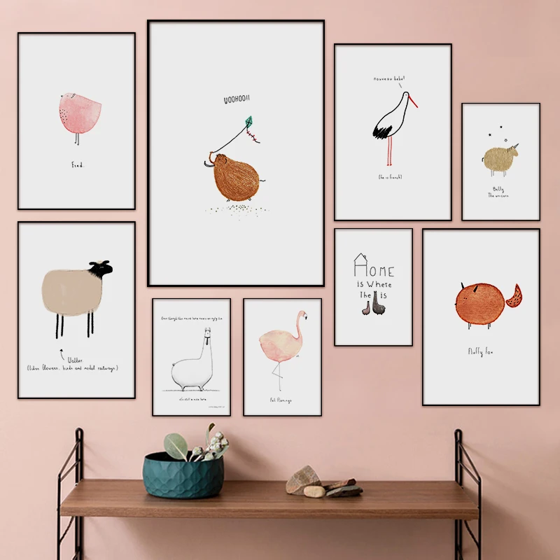 Nordic Minimalist Picture Cute Animal Canvas Painting Nursery Poster Child Wall Art Print Painting Kids Baby Bedroom Home Decor