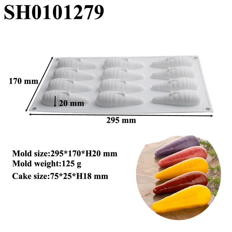 Meibum 12 Cells Carrot Shape Mousse Moulds Non-Stick Silicone Cake Molds Party Pastry Baking Bakeware Dessert Decorating Tools