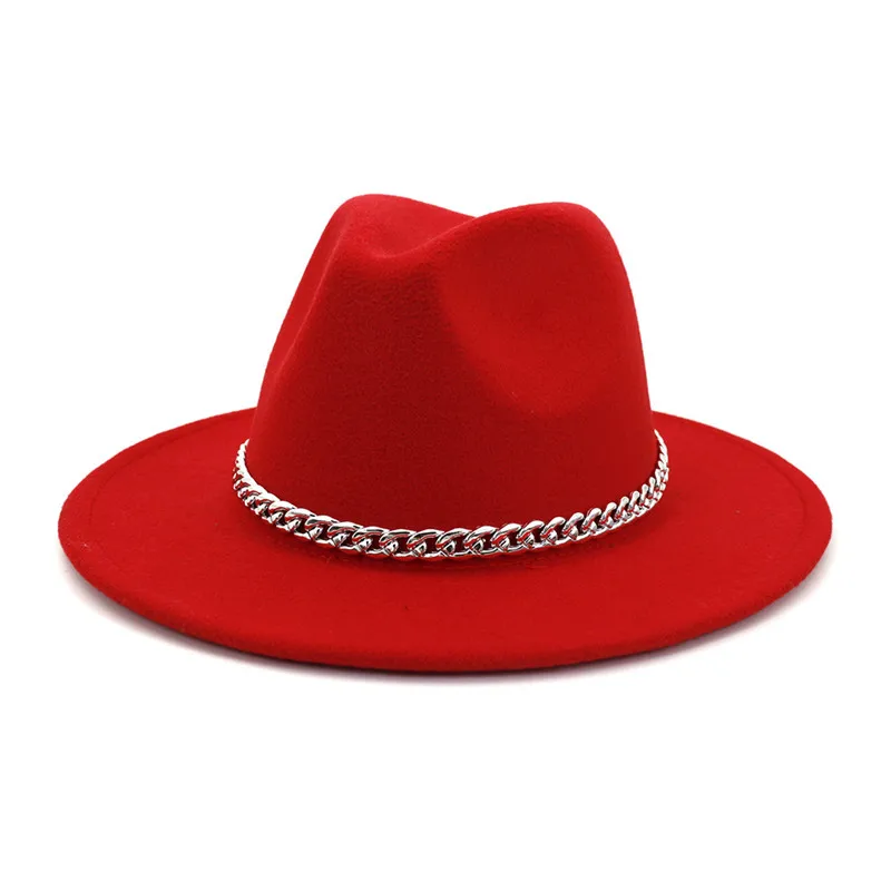 

X3017 New Arrival Wool Felt Hats Wool Fedora Hats Wide Brim Woolen Hat Fashion Jazz Hat Adjustable Metal Chain Decorate