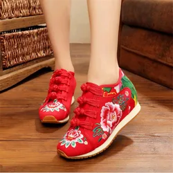 New Spring Women's Flower Embroidered Flat Platform Shoes Chinese Ladies Casual Comfort Denim Fabric Sneakers Shoes