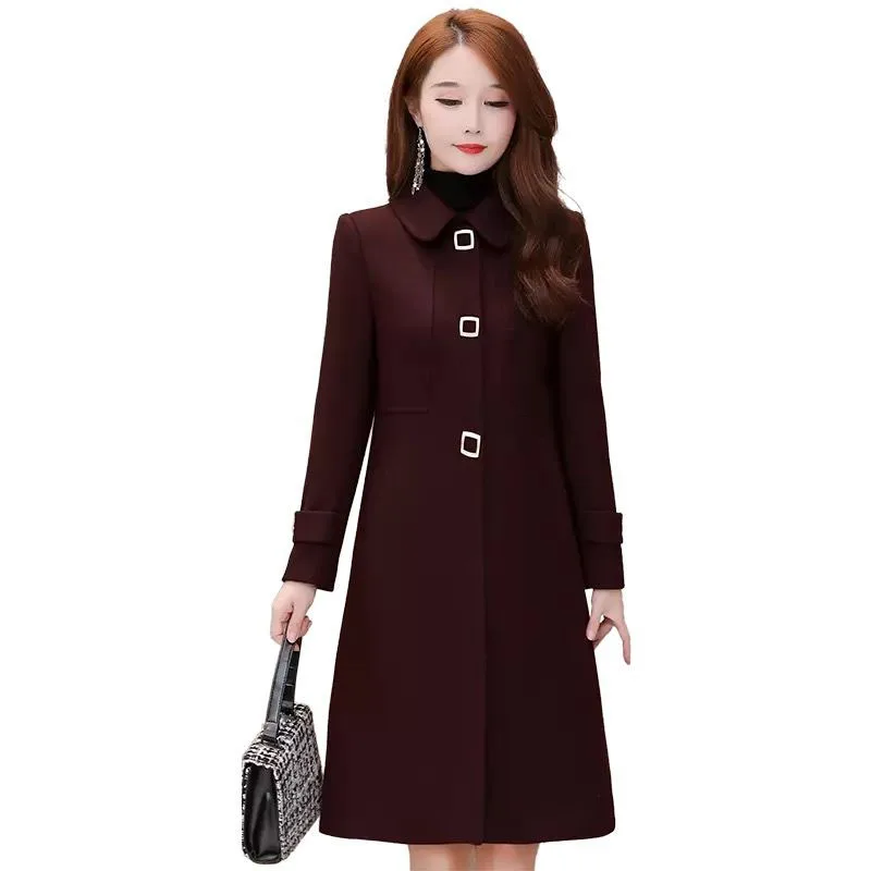 

2024New Autumn Winter Jacket Woolen Women Korean Mid Long Single Breasted Warm Slim Coat Female Casual Overcoat Ladies Tops R788