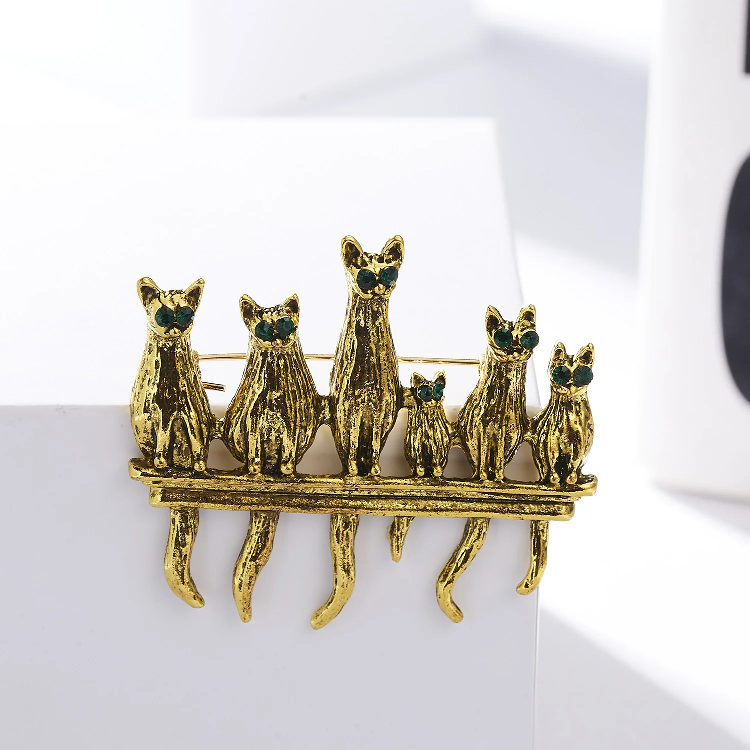 Rinhoo 6 süße Katzen Emaille Pin Vintage grüne Strass Augen Katze Broschen für Frauen Tier Kätzchen Casual Party Brosche Pins Geschenke – Detail 26