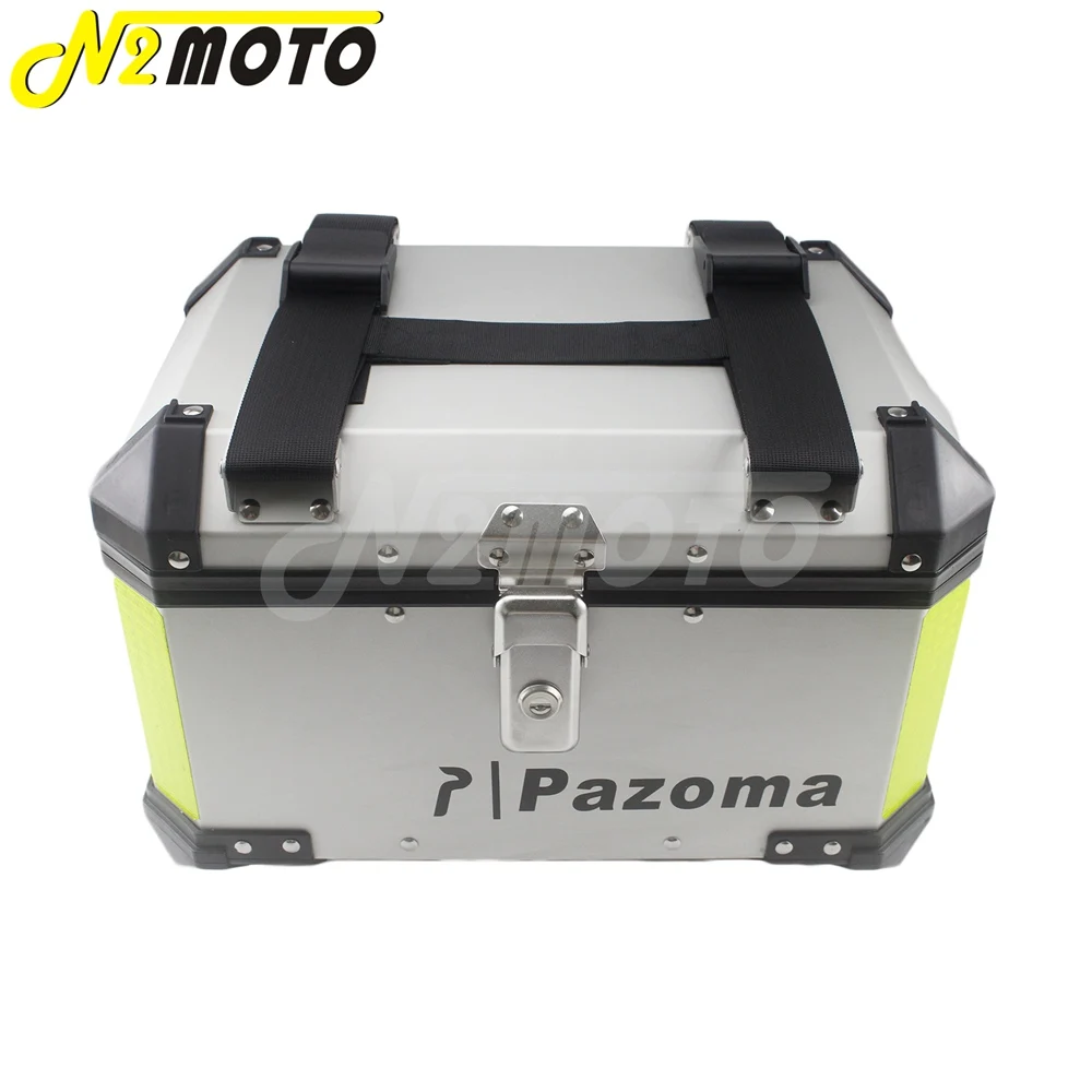 45L Universal Motorcycle Rear Trunk Storage Tool Box Waterproof Luggage Silver Aluminum Tail Toolbox Top Cases w/ Bracket Rack