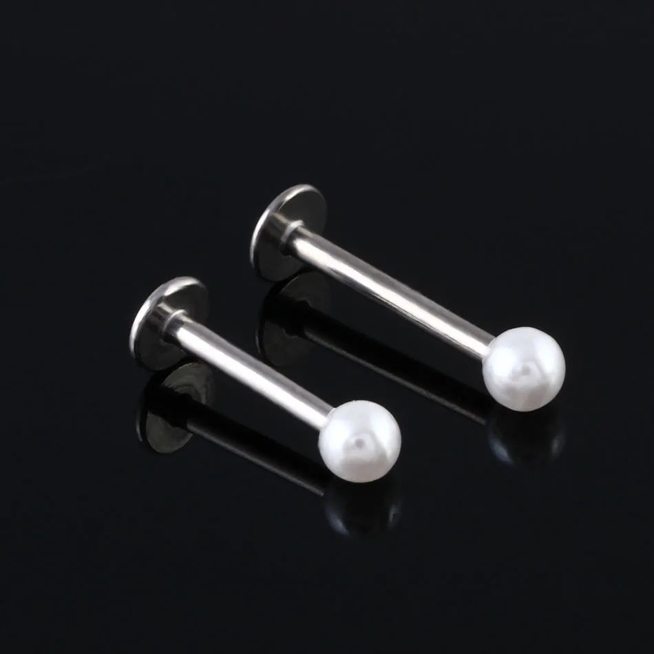 2PC 16G Surgical Steel Pearl Labret Ring Lip Piercing Ear Cartilage Lip Earrings Piercing Body Jewelry