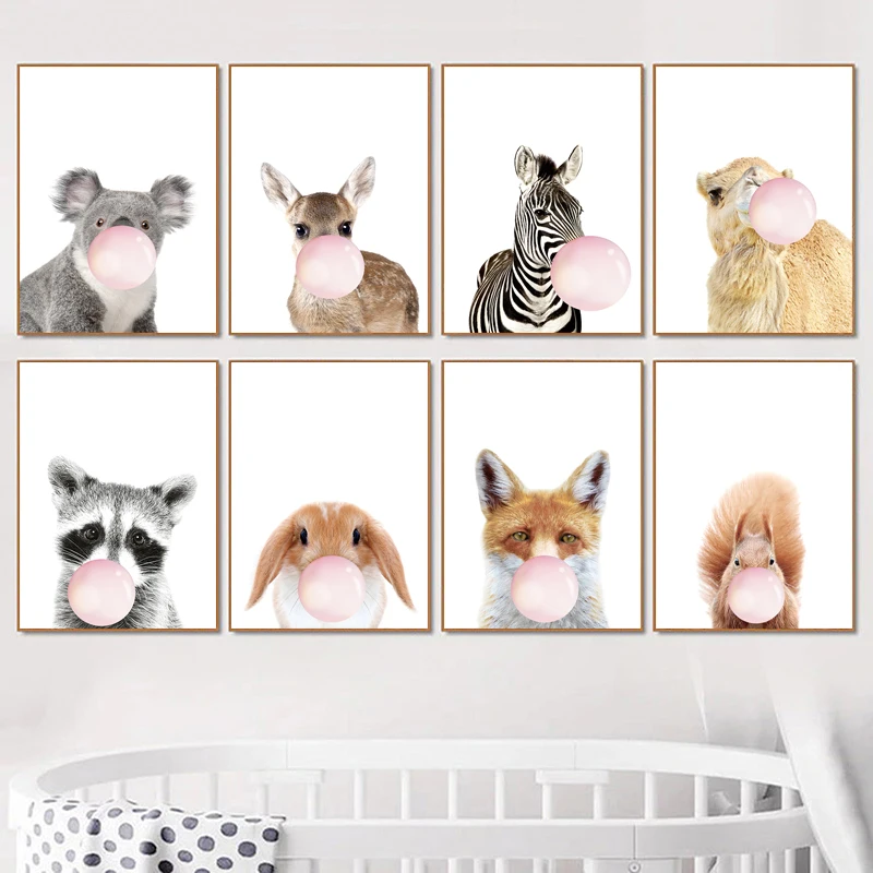 

Cute animal balloon wall art for baby room canvas posters aesthetic room decor picture Giraffe Zebra Children's room decoration